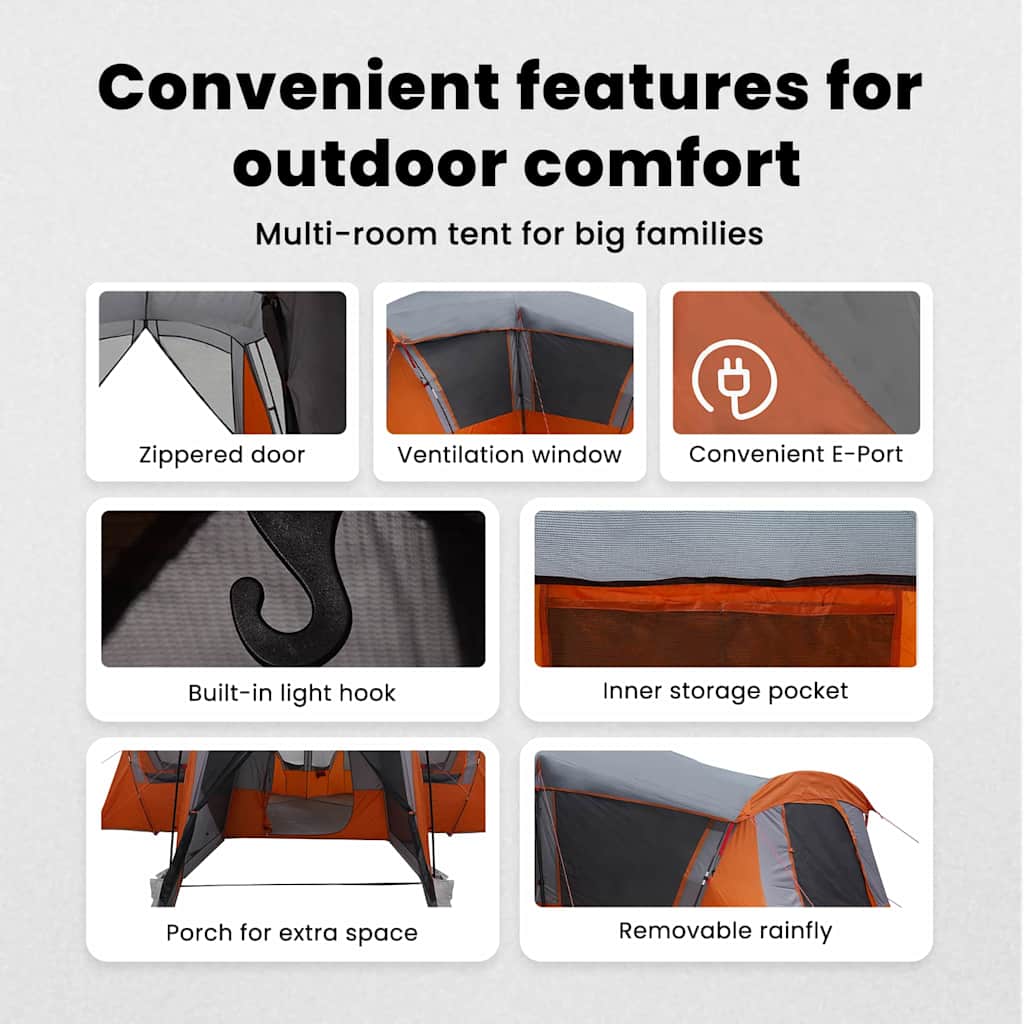 Family Tent 20-Person Grey and Orange 745 x 700 x 217 cm