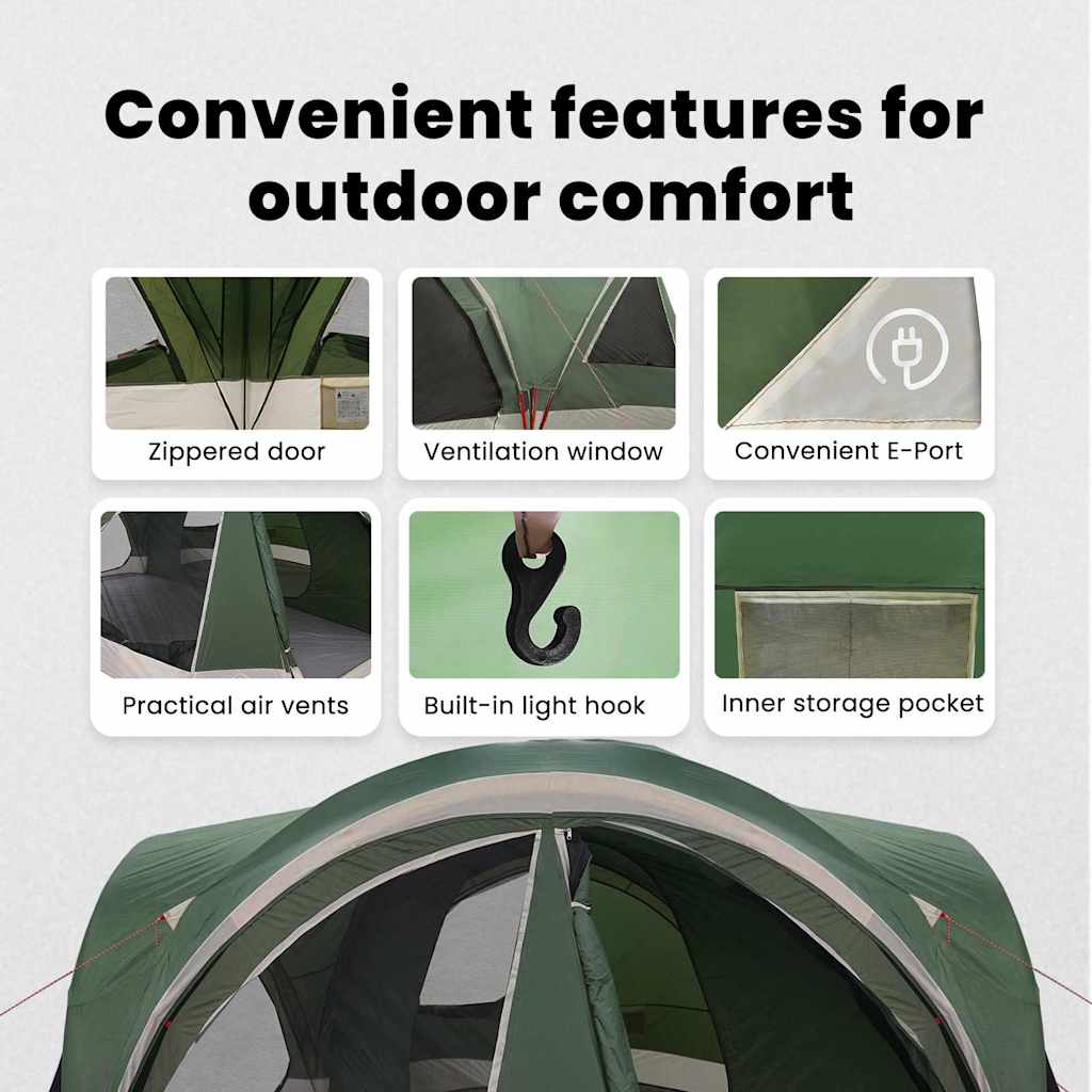 Family Tent 10-Person Green and Grey 460 x 430 x 214 cm