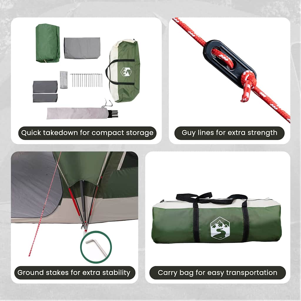 Family Tent 10-Person Green and Grey 460 x 430 x 214 cm