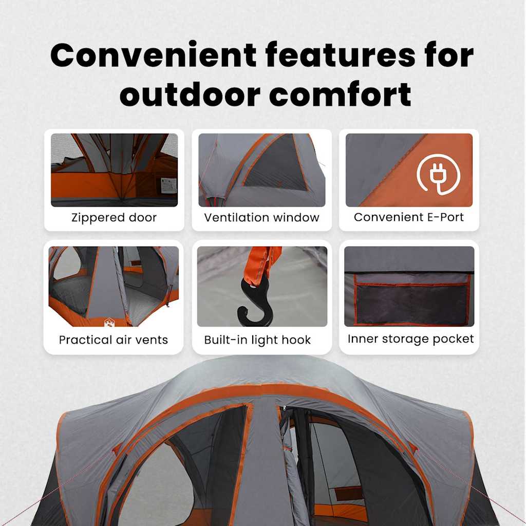 Family Tent 10-Person Grey and Orange 460 x 430 x 214 cm