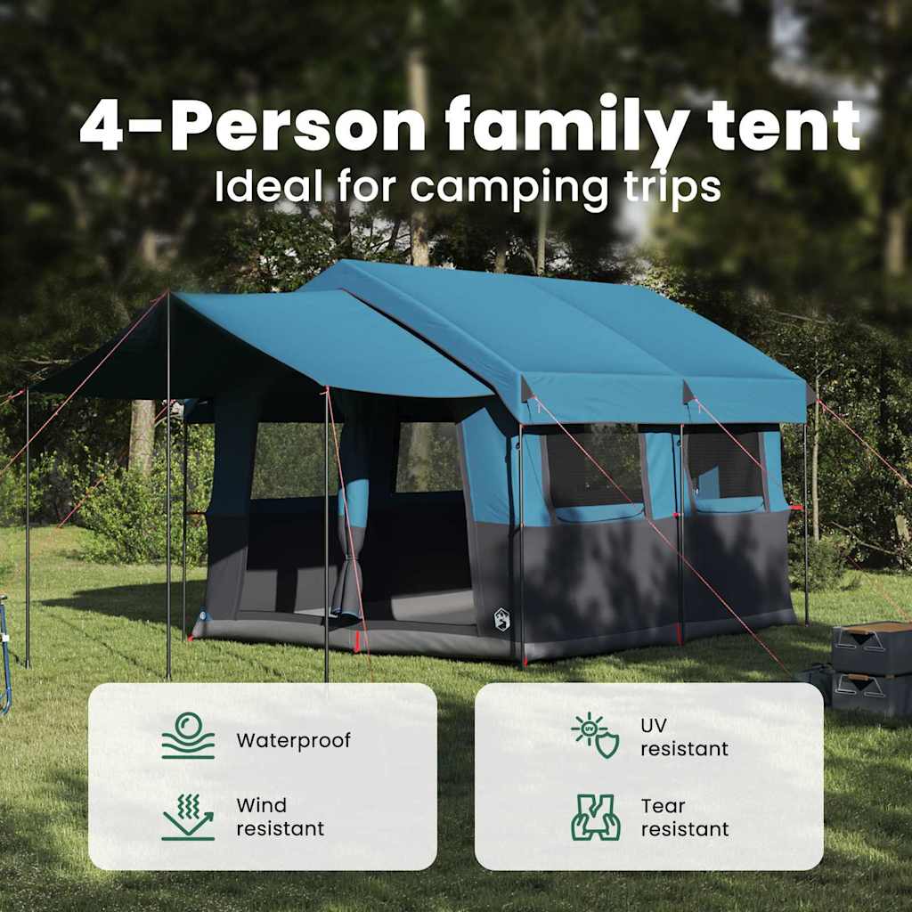 Family Tent 4-Person with Roof Blue and Grey 324 x 255 x 230 cm