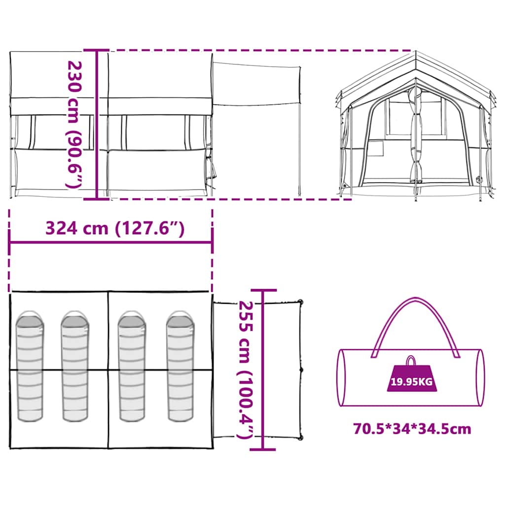 Family Tent 4-Person with Roof Blue and Grey 324 x 255 x 230 cm
