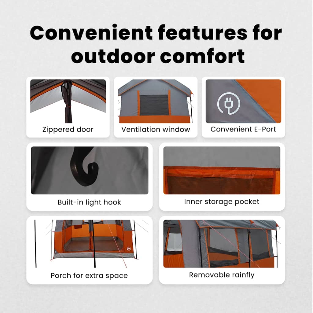 Family Tent 4-Person Grey and Orange 324 x 255 x 230 cm