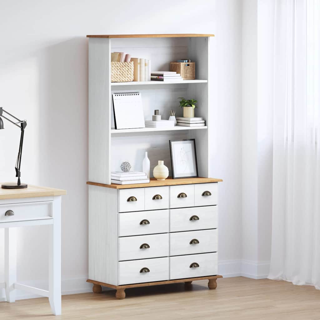 Hutch with Drawer ASKIM White 91 x 40 x 184 cm Solid Pine Wood