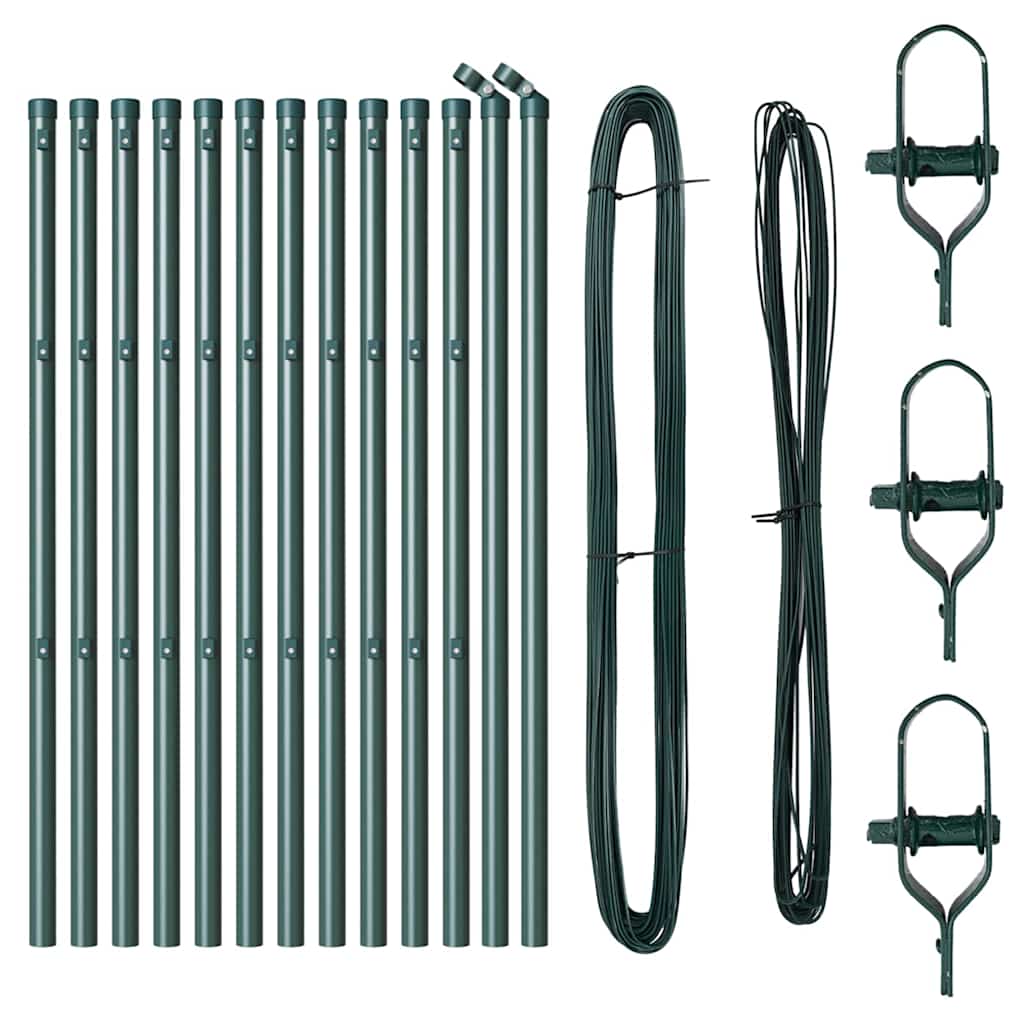 Embedded Fence Post 13 pcs Green Powder-Coated Steel