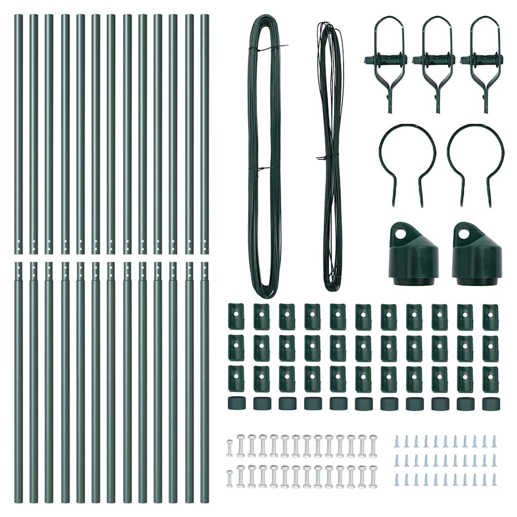 Embedded Fence Post 13 pcs Green Powder-Coated Steel