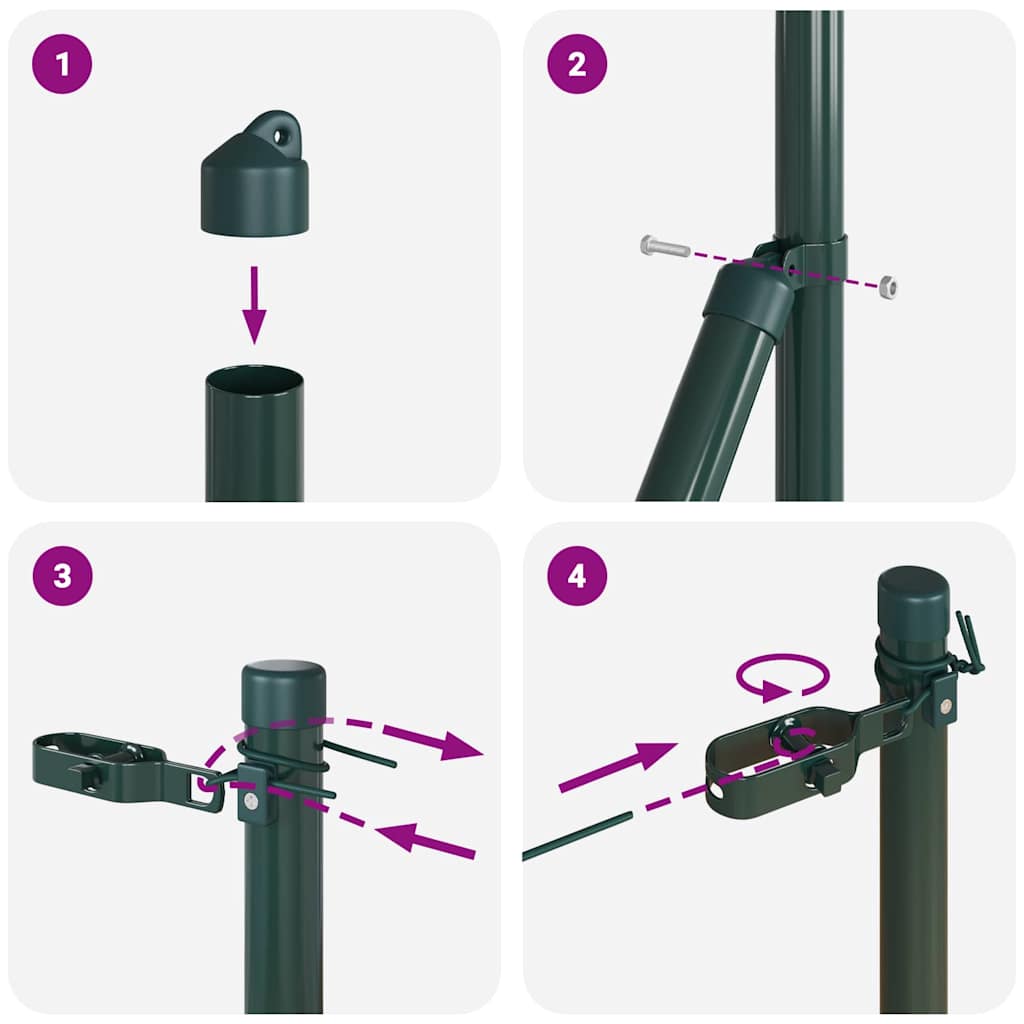 Fence Post 7 pcs Green Steel
