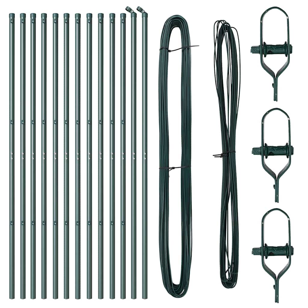 Embedded Fence Post 13 pcs Green Powder-Coated Steel