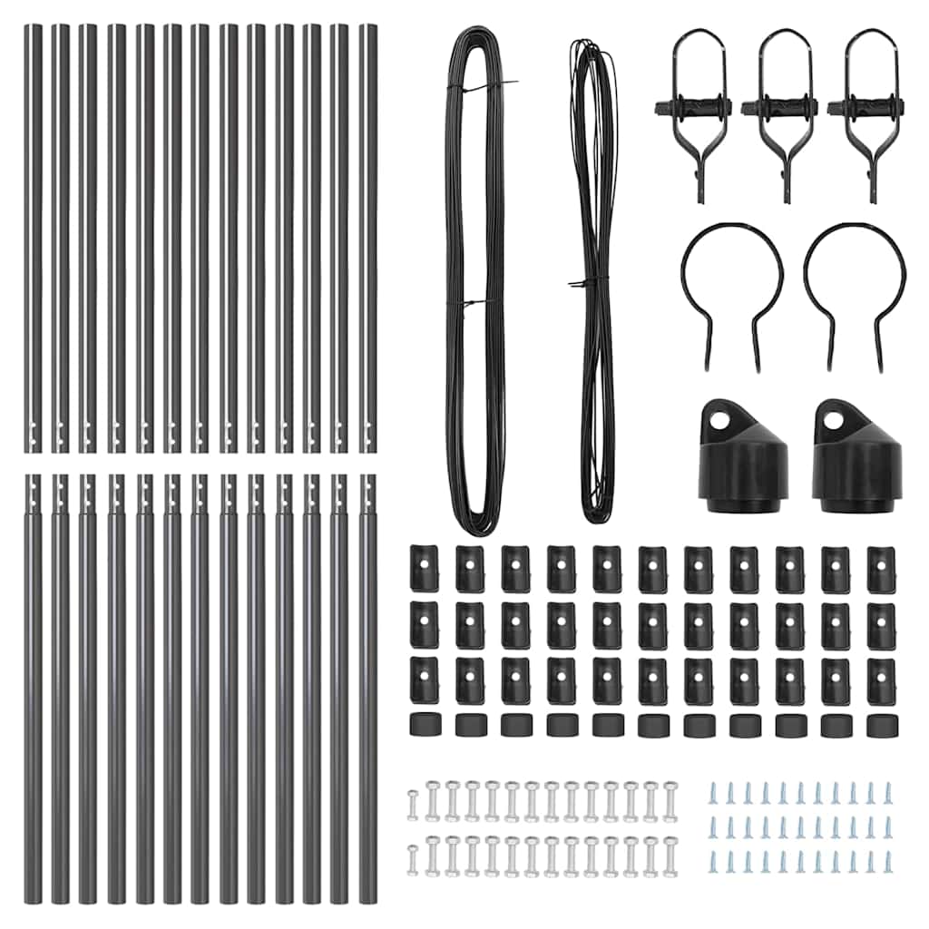 Embedded Fence Post 13 pcs Grey Powder-Coated Steel
