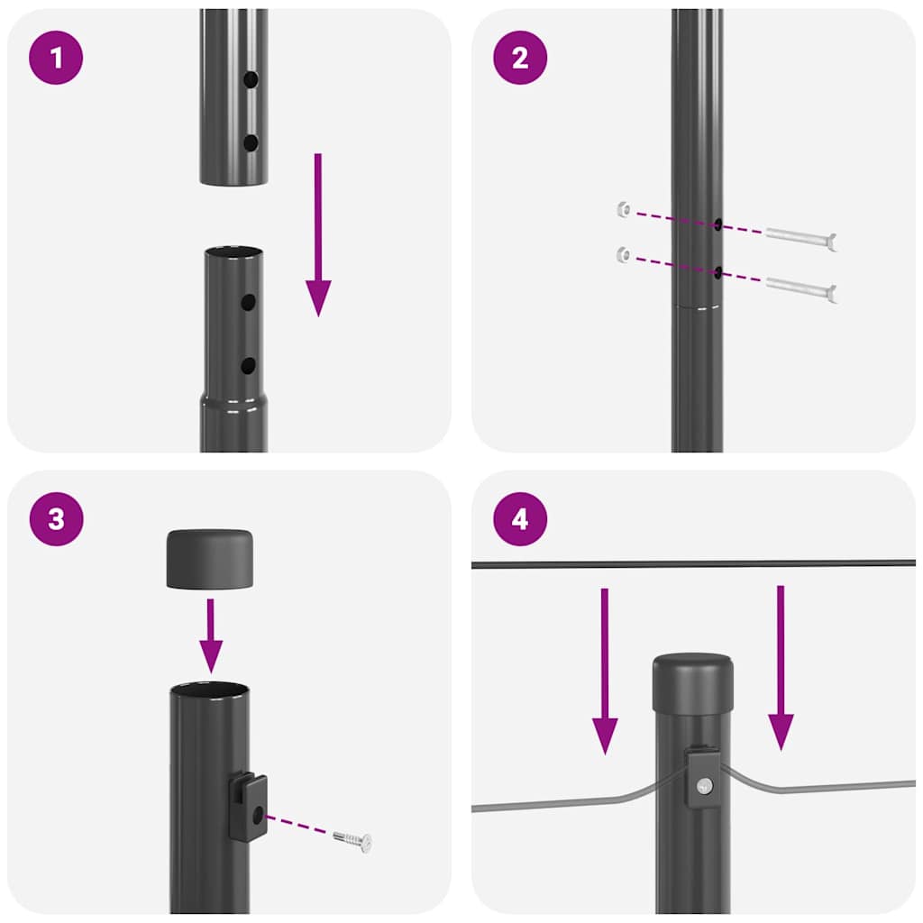 Embedded Fence Post 7 pcs Grey Powder-Coated Steel