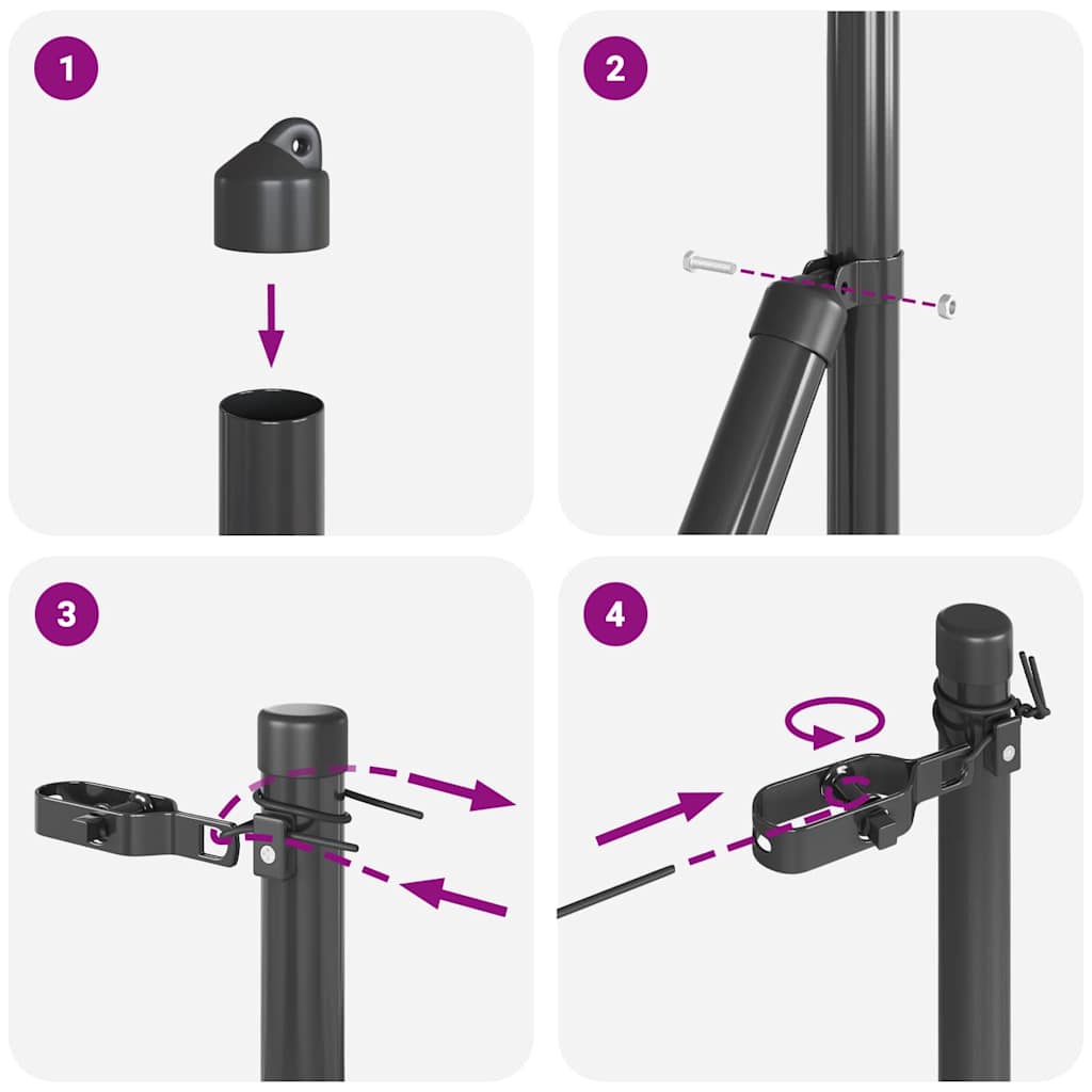 Embedded Fence Post 7 pcs Grey Powder-Coated Steel