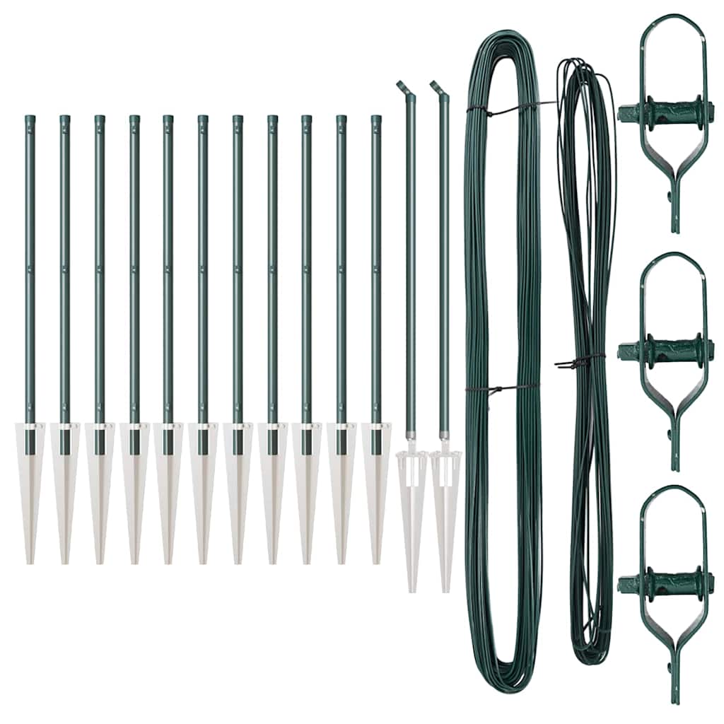 Ground Spike Fence Post 13 pcs Green Powder-Coated Steel