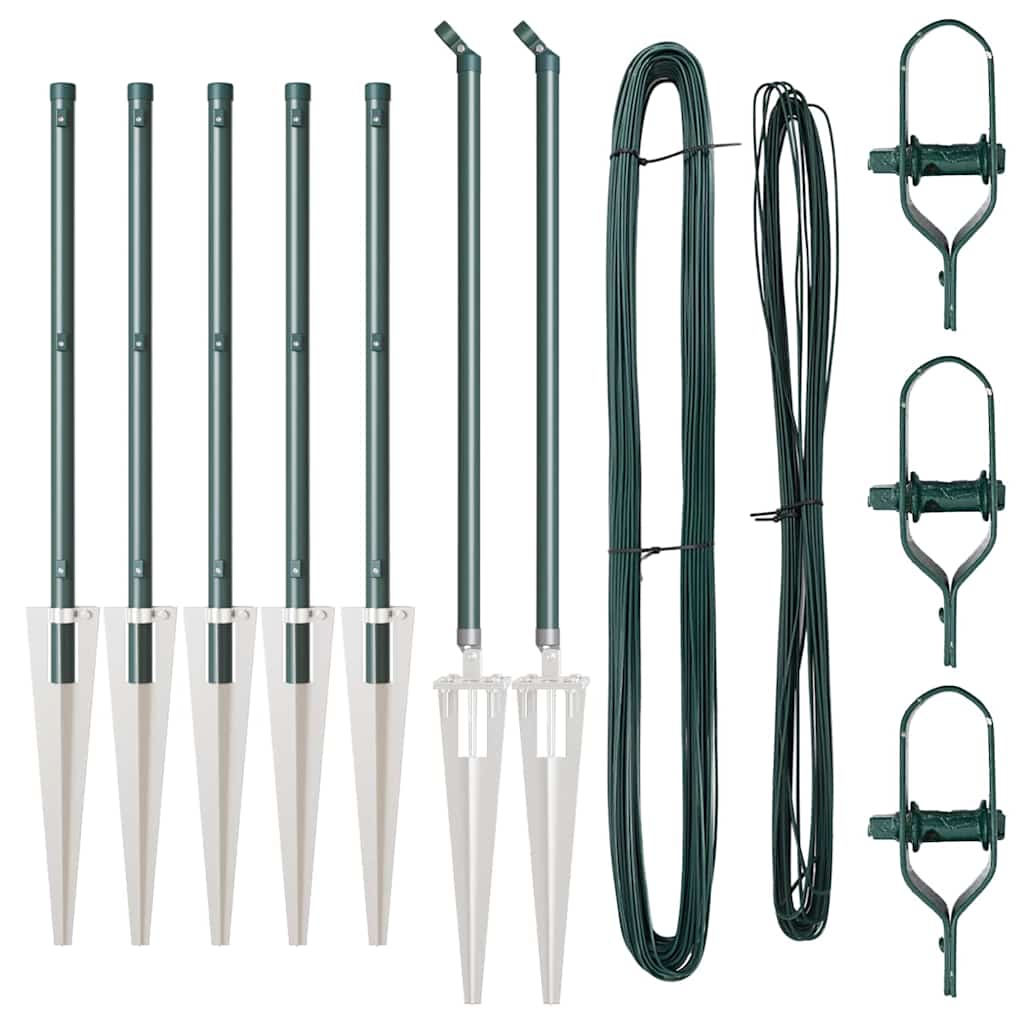 Ground Spike Fence Post 7 pcs Green Powder-Coated Steel