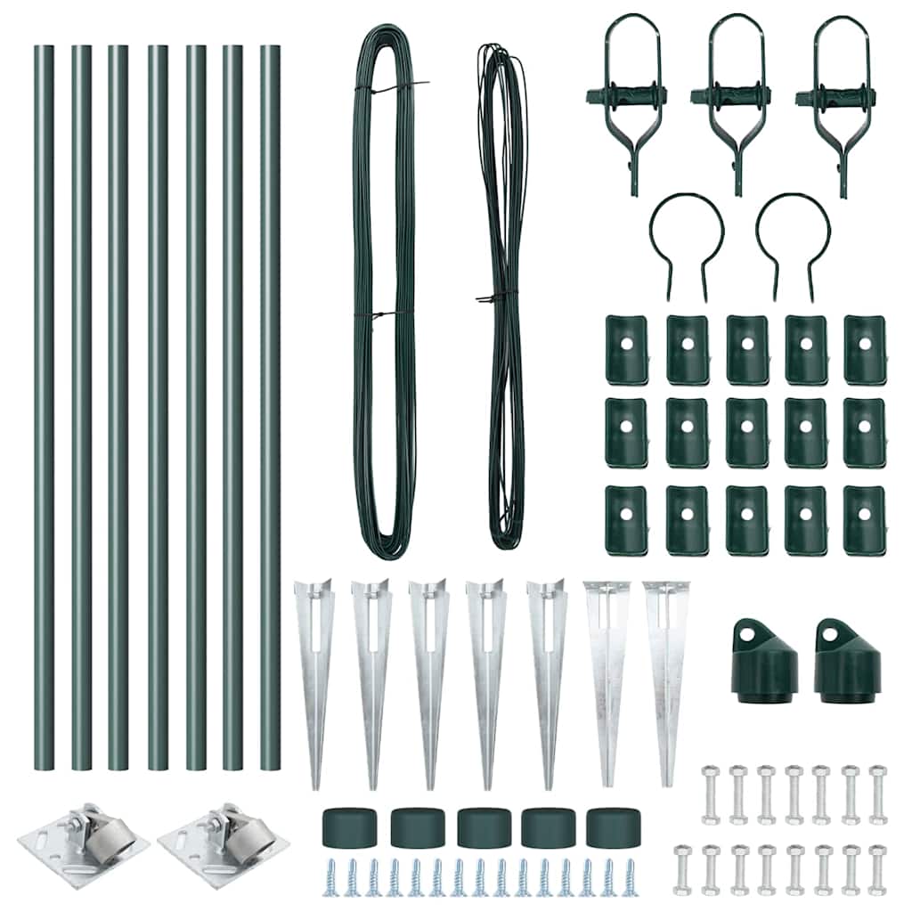 Ground Spike Fence Post 7 pcs Green Powder-Coated Steel
