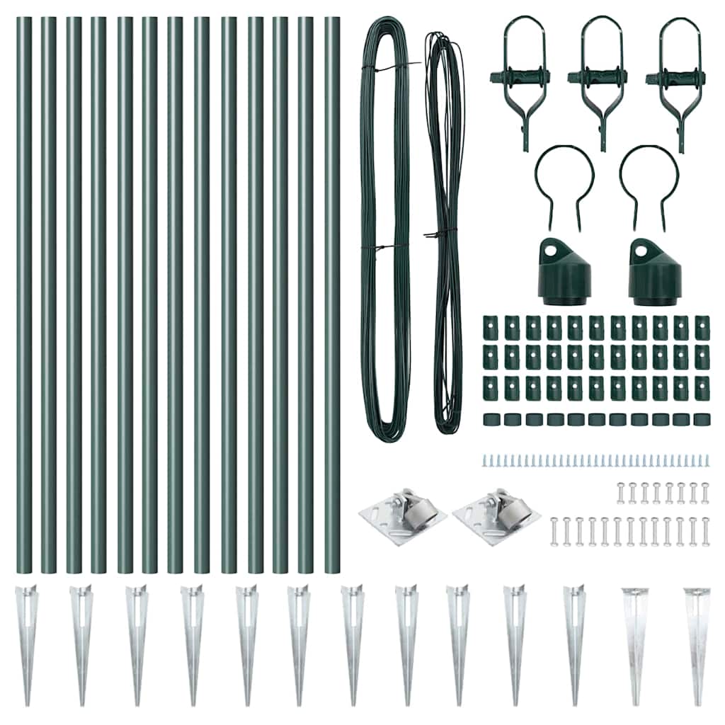 Ground Spike Fence Post 13 pcs Green Powder-Coated Steel