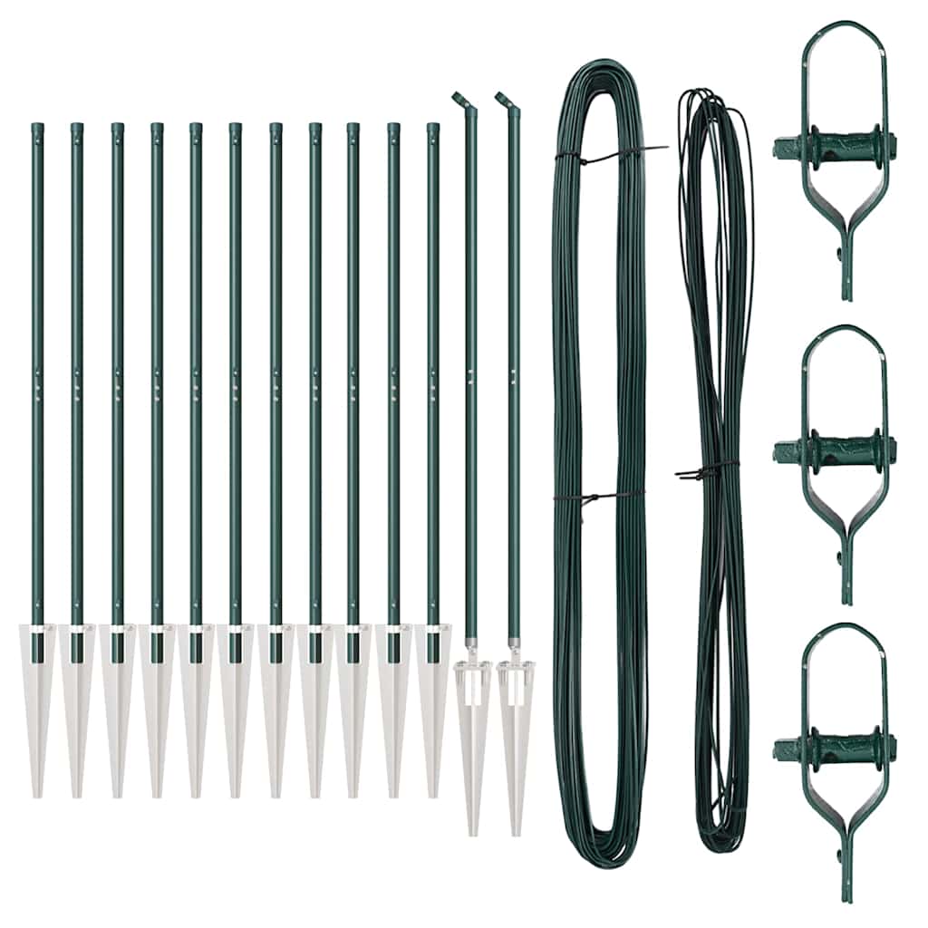 Ground Spike Fence Post 13 pcs Green Powder-Coated Steel