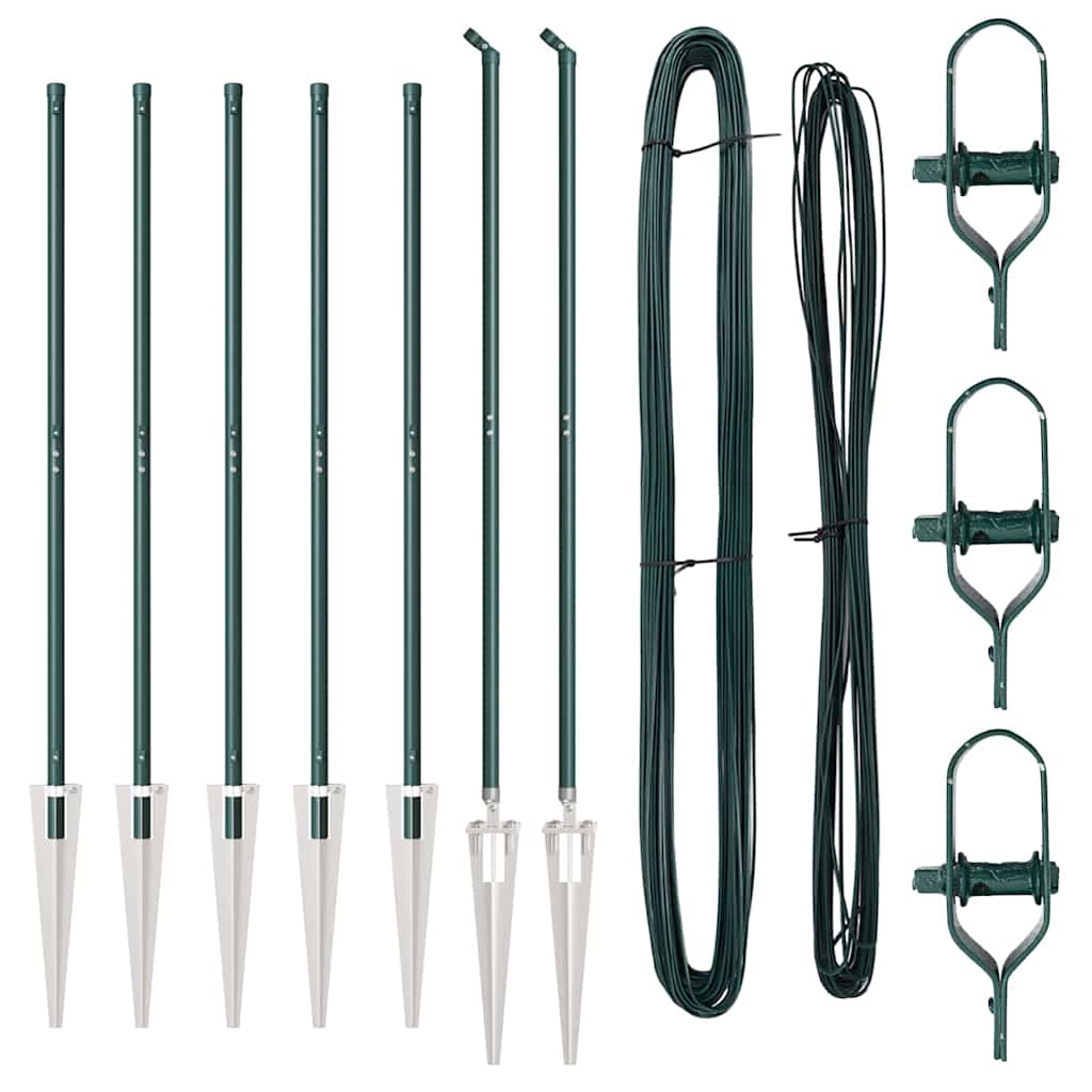 Ground Spike Fence Post 7 pcs Green Powder-Coated Steel