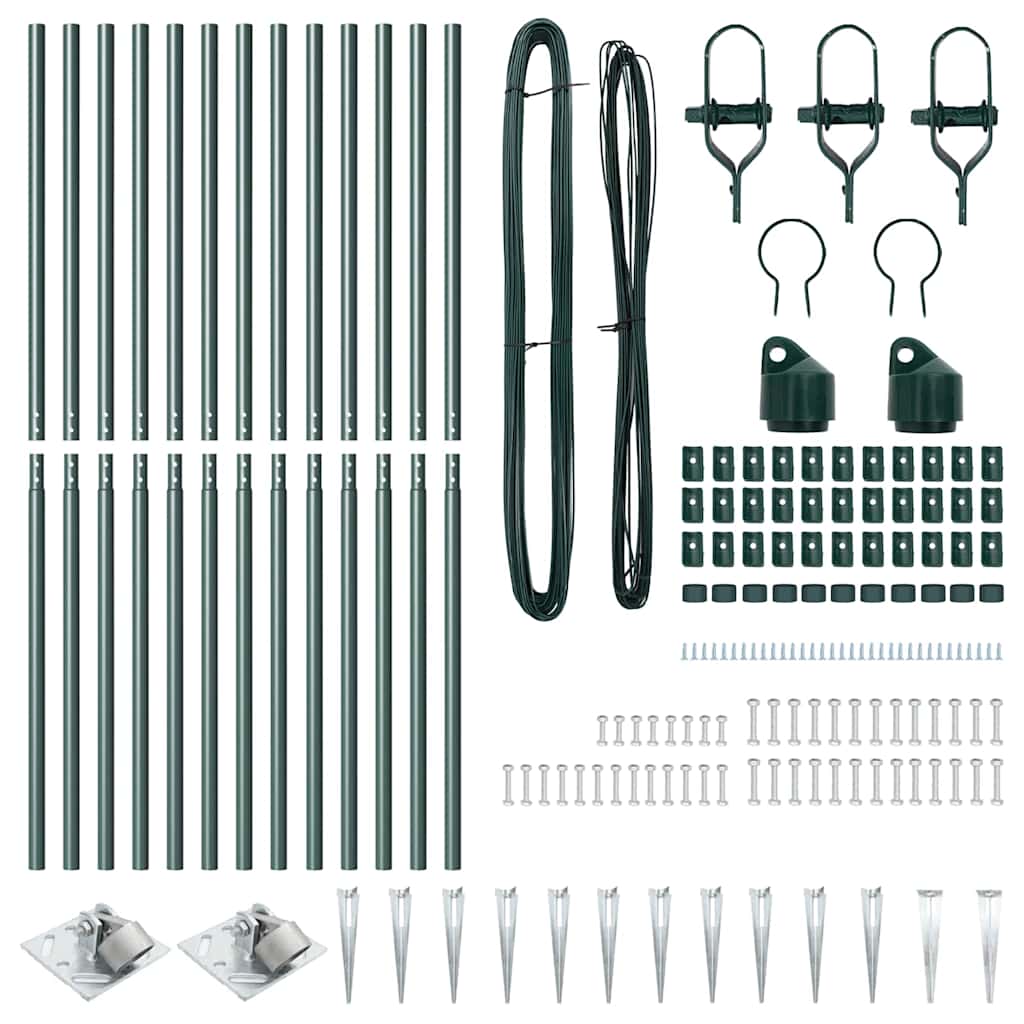Ground Spike Fence Post 13 pcs Green Powder-Coated Steel