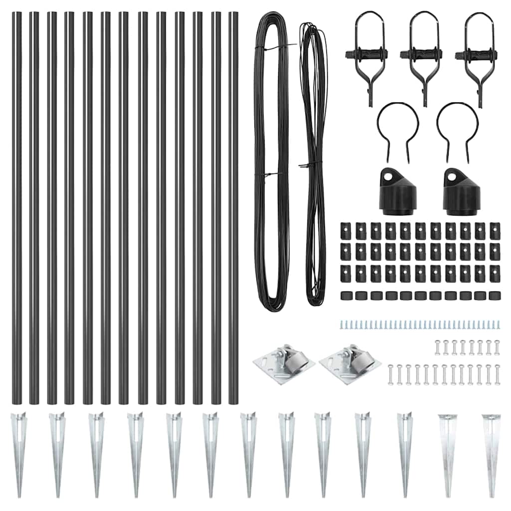 Ground Spike Fence Post 13 pcs Grey Powder-Coated Steel