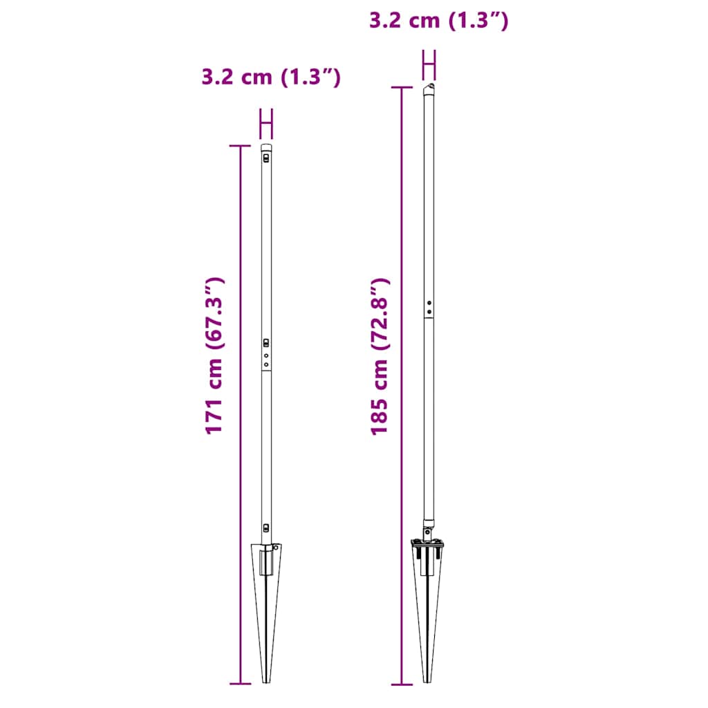 Ground Spike Fence Post 7 pcs Grey Powder-Coated Steel