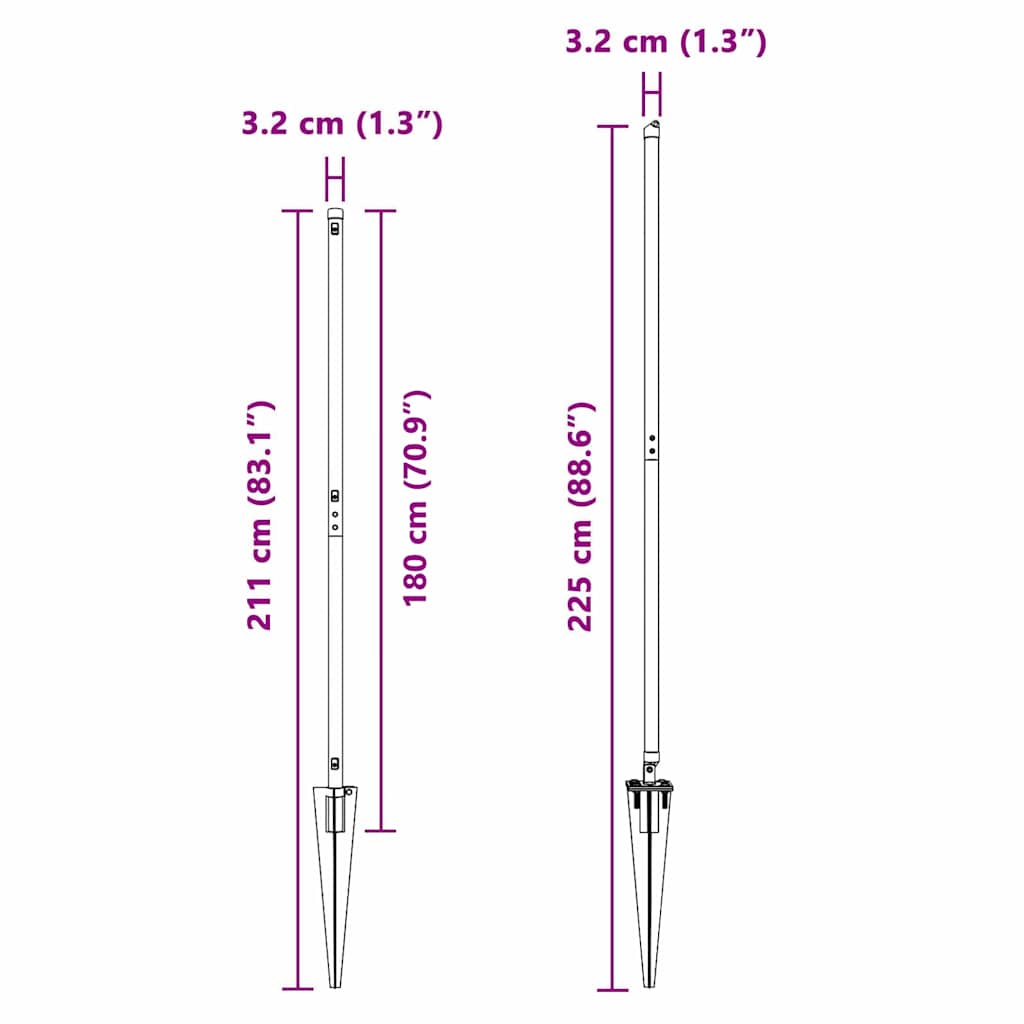 Ground Spike Fence Post 7 pcs Grey Powder-Coated Steel
