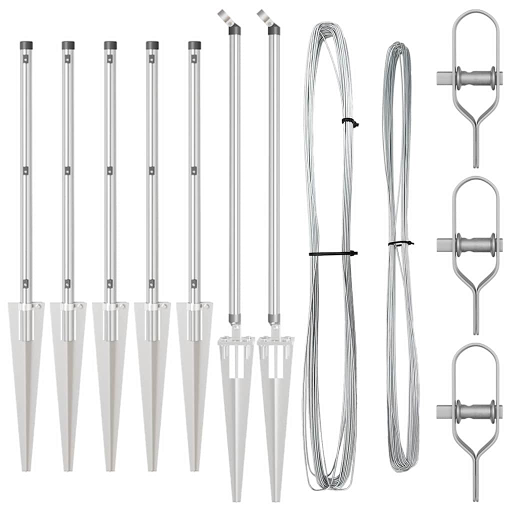 Ground Spike Fence Post 7 pcs Silver Powder-Coated Steel