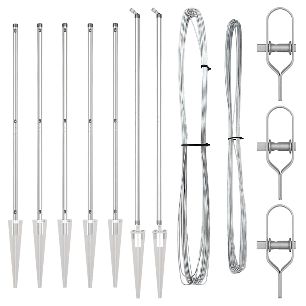 Ground Spike Fence Post 7 pcs Silver Powder-Coated Steel