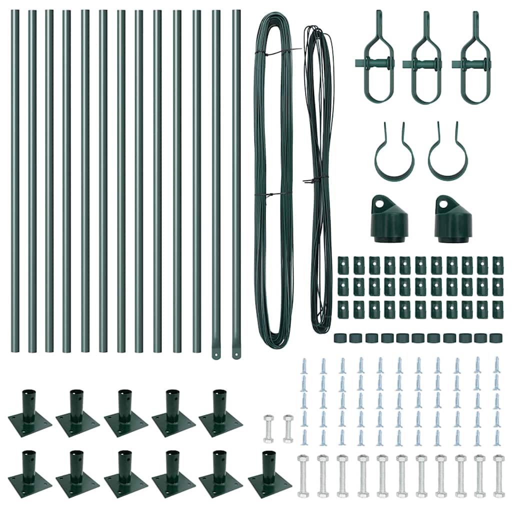 Fence Post with Concrete Base 13 pcs Green Powder-Coated Steel