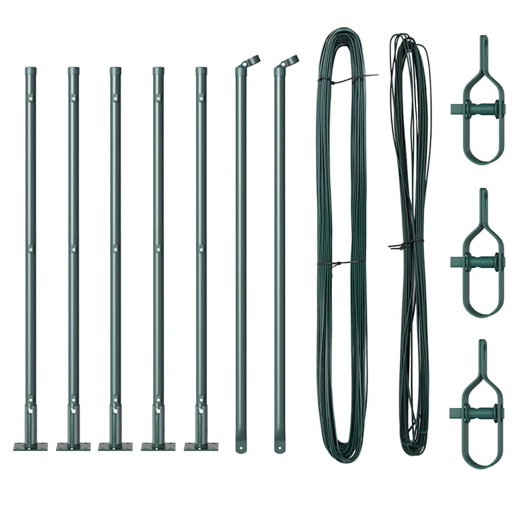Fence Post with Concrete Base 7 pcs Green Powder-Coated Steel