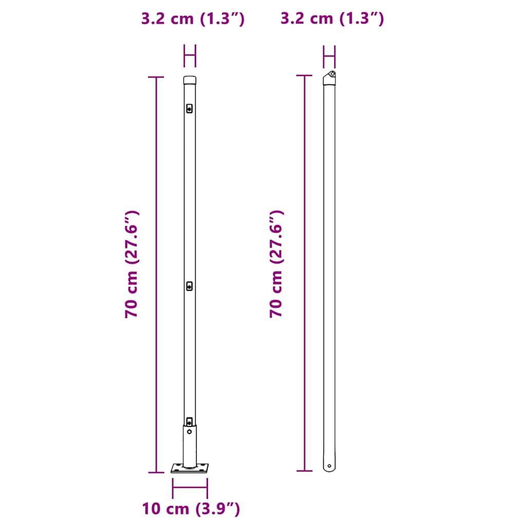 Fence Post with Concrete Base 7 pcs Green Powder-Coated Steel