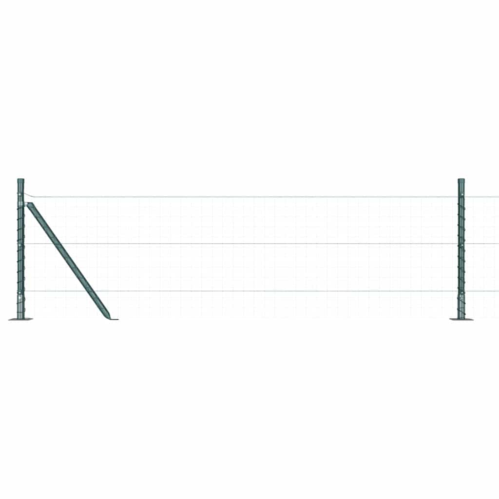 Fence Post with Concrete Base 13 pcs Green Powder-Coated Steel