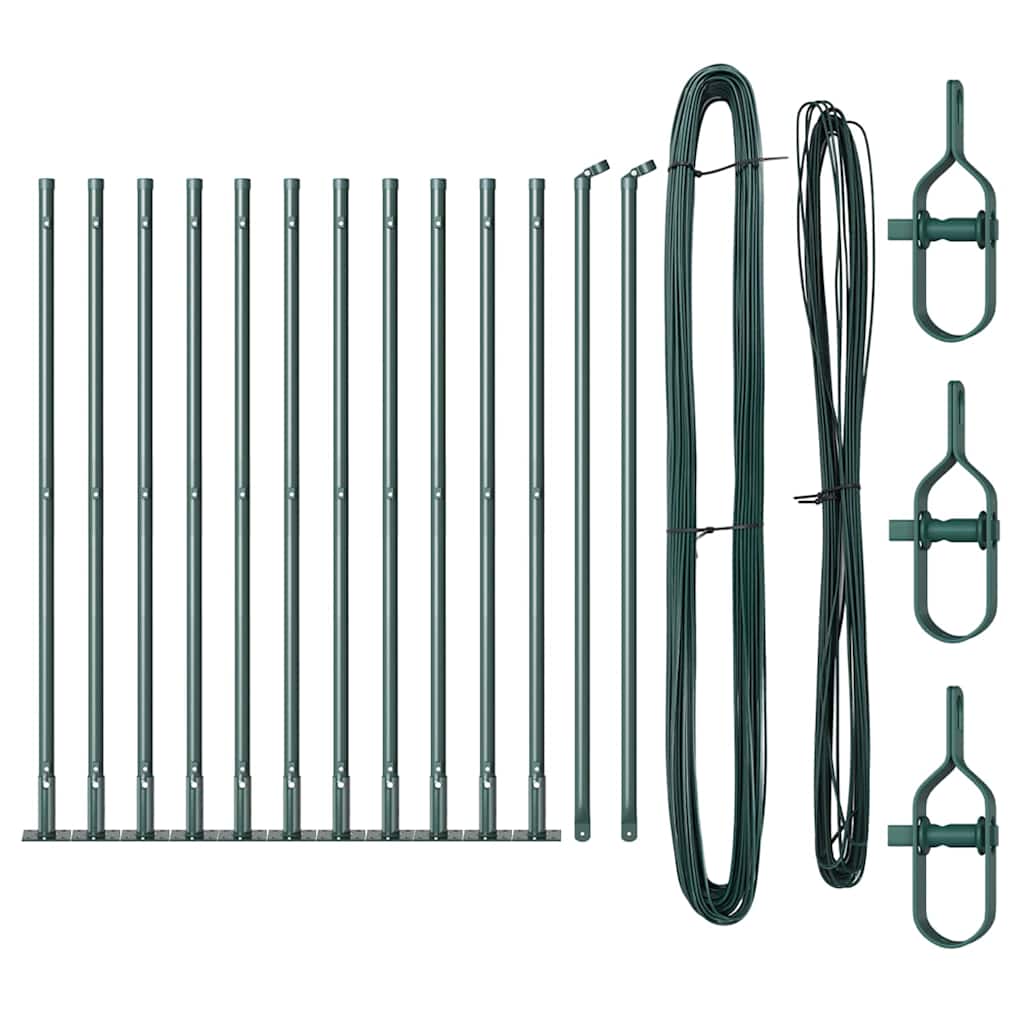 Fence Post with Concrete Base 13 pcs Green Powder-Coated Steel