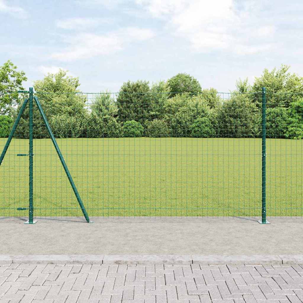 Fence Post with Concrete Base 7 pcs Green Powder-Coated Steel