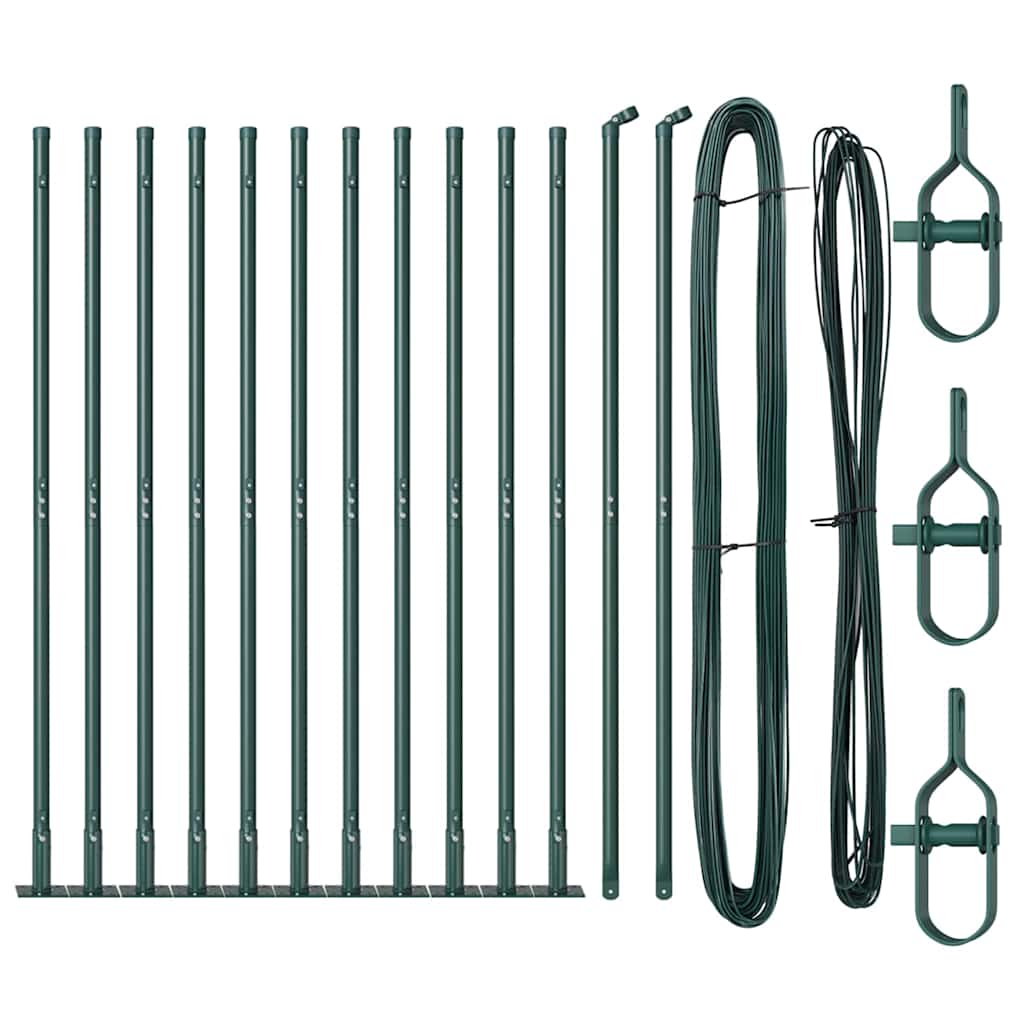 Fence Post with Concrete Base 13 pcs Green Powder-Coated Steel