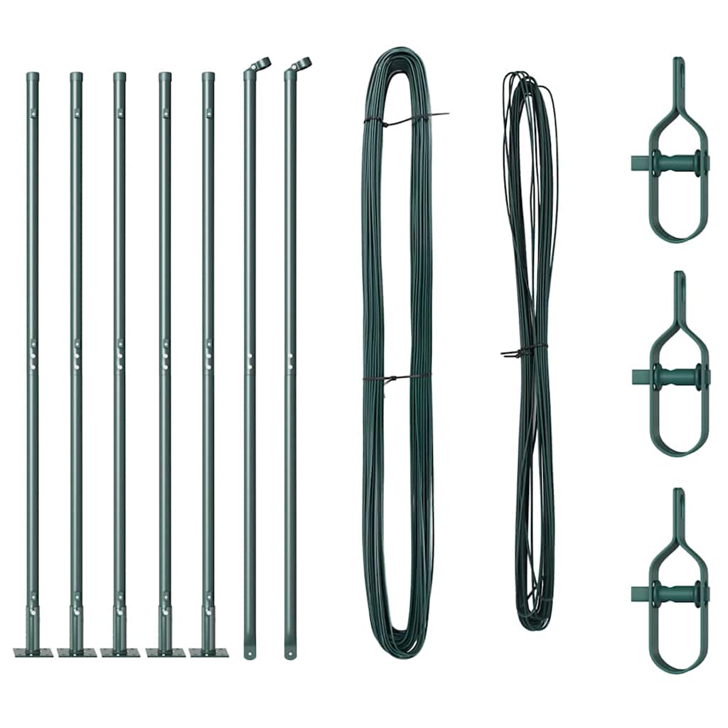 Fence Post with Concrete Base 7 pcs Green Powder-Coated Steel