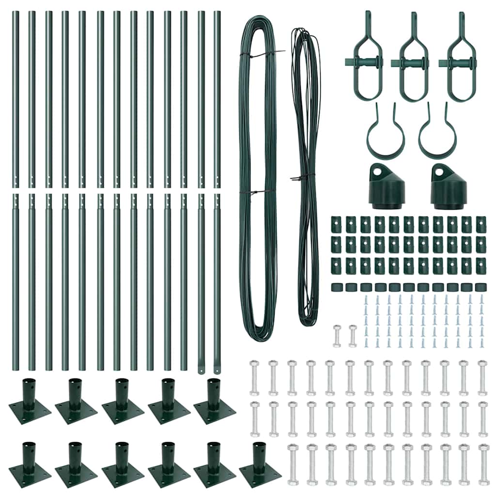 Fence Post with Concrete Base 13 pcs Green Powder-Coated Steel