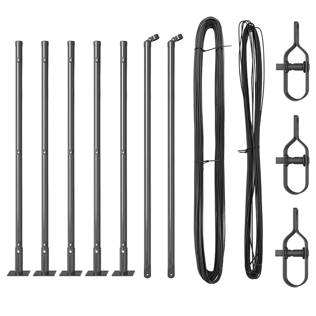 Fence Post with Concrete Base 7 pcs Grey Powder-Coated Steel