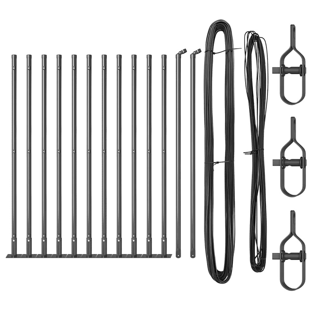Fence Post with Concrete Base 13 pcs Grey Powder-Coated Steel