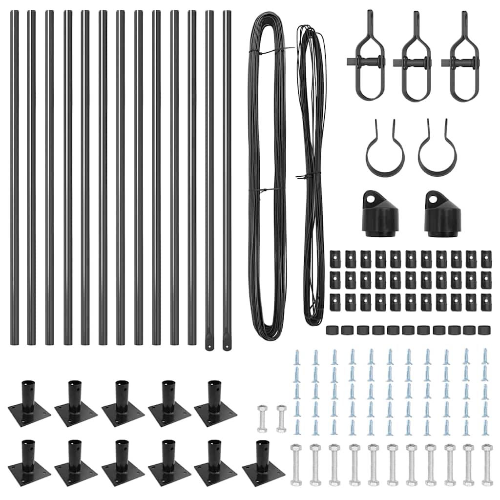 Fence Post with Concrete Base 13 pcs Grey Powder-Coated Steel