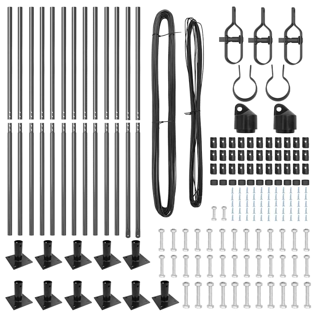 Fence Post with Concrete Base 13 pcs Grey Powder-Coated Steel