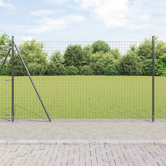 Fence Post with Concrete Base 7 pcs Grey Powder-Coated Steel