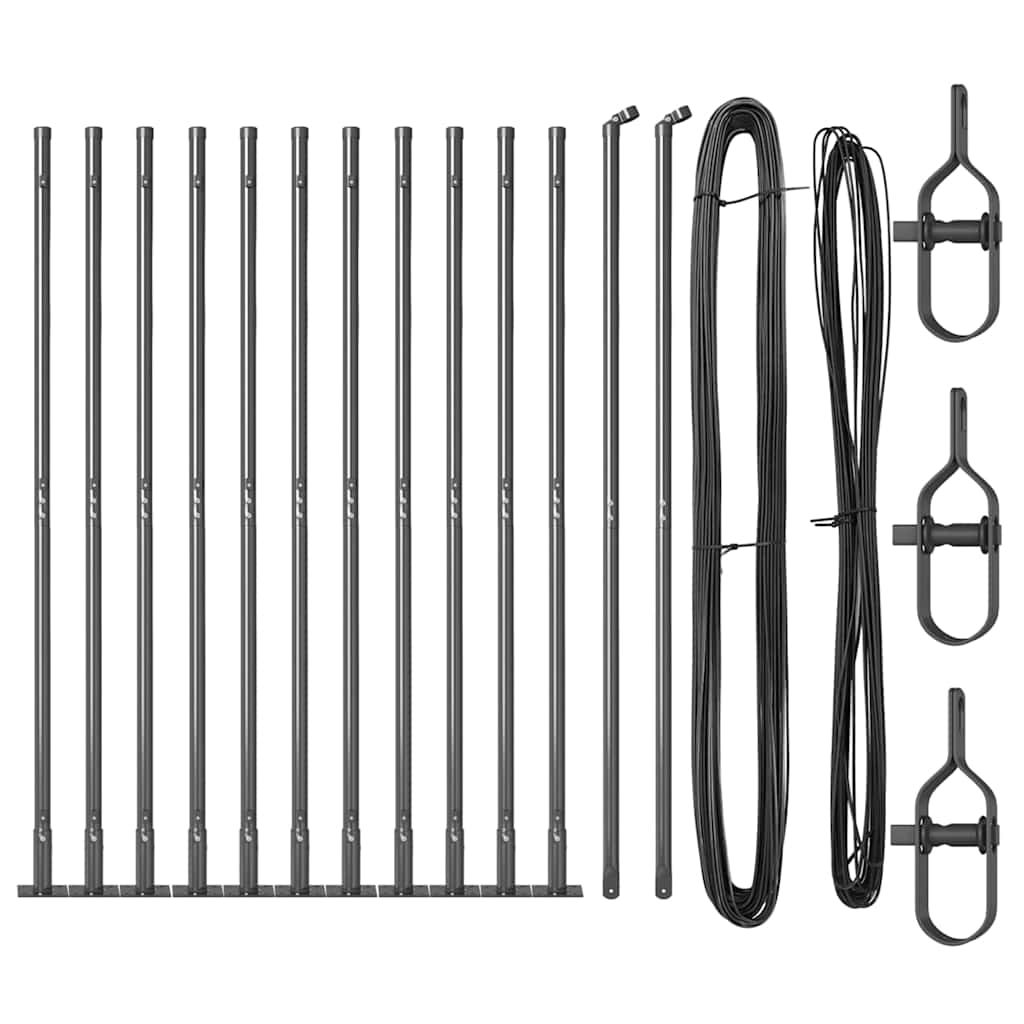 Fence Post with Concrete Base 13 pcs Grey Powder-Coated Steel