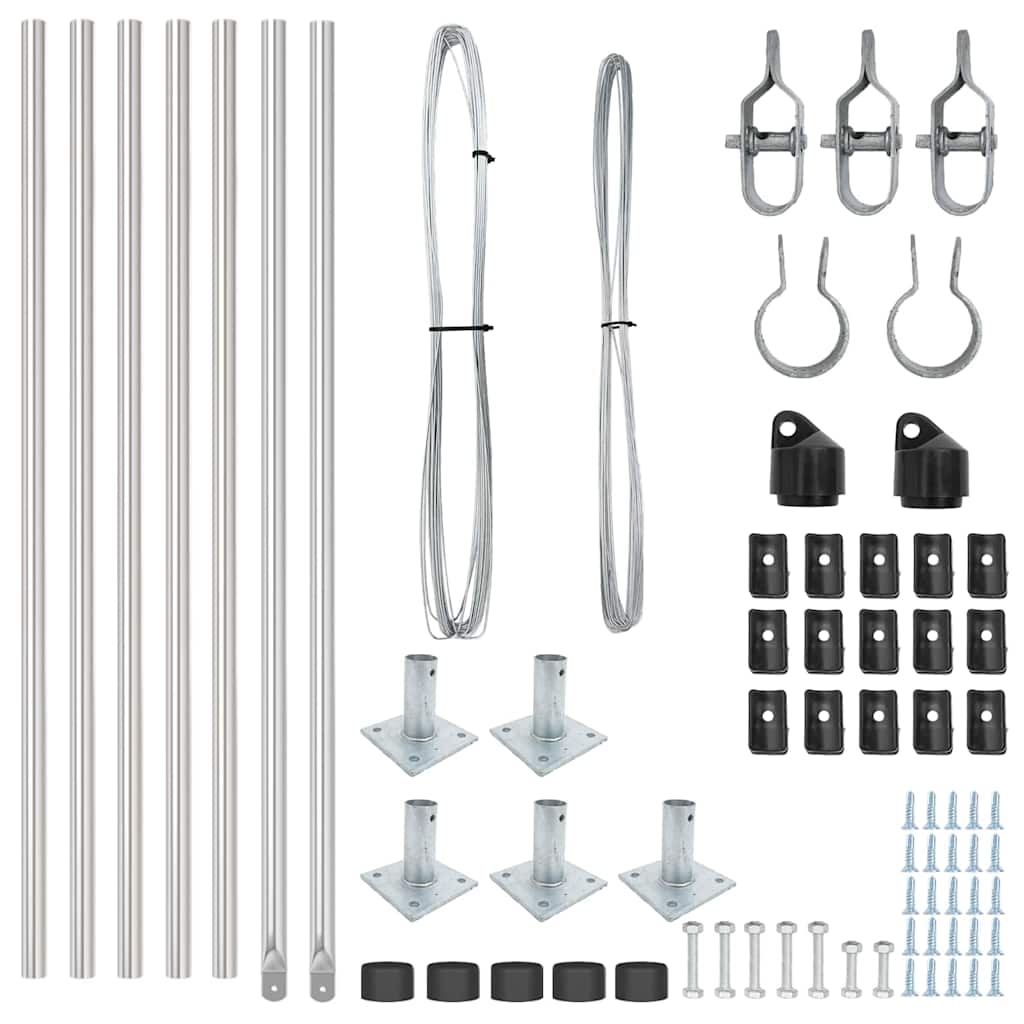 Fence Post with Concrete Base 7 pcs Silver Powder-Coated Steel