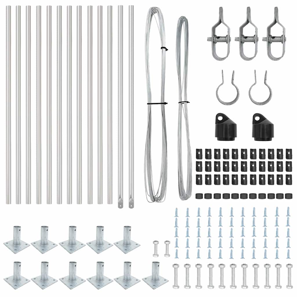 Fence Post with Concrete Base 13 pcs Silver Powder-Coated Steel