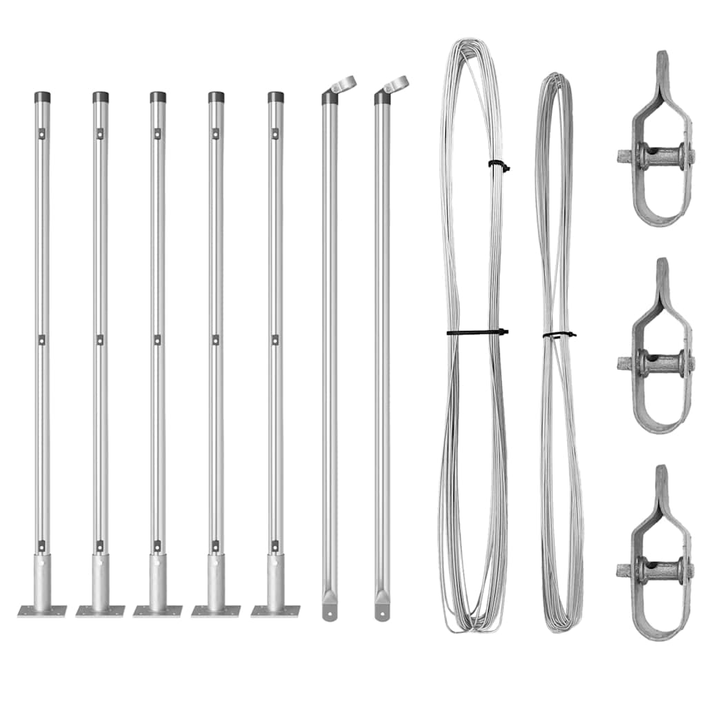 Fence Post with Concrete Base 7 pcs Silver Powder-Coated Steel