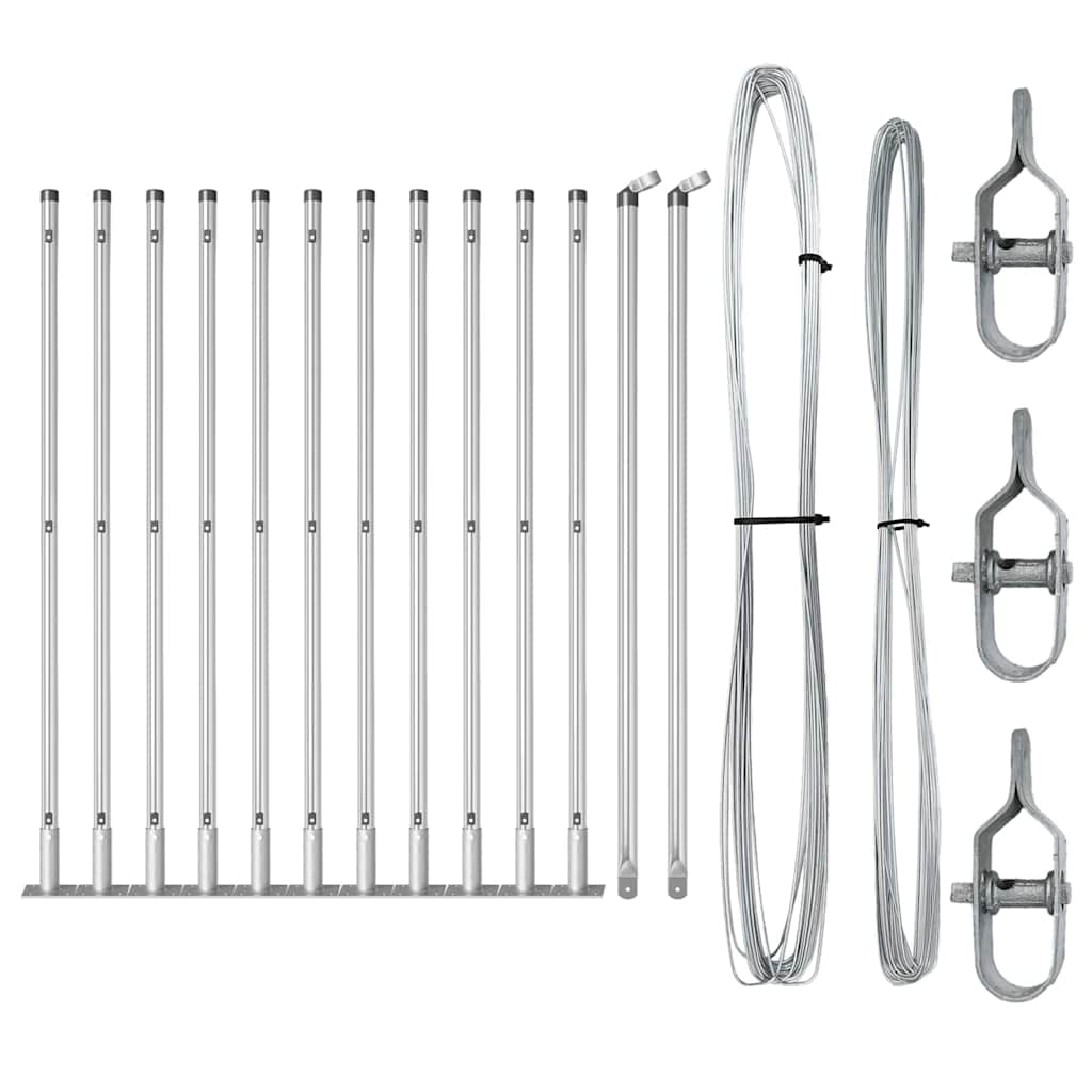 Fence Post with Concrete Base 13 pcs Silver Powder-Coated Steel