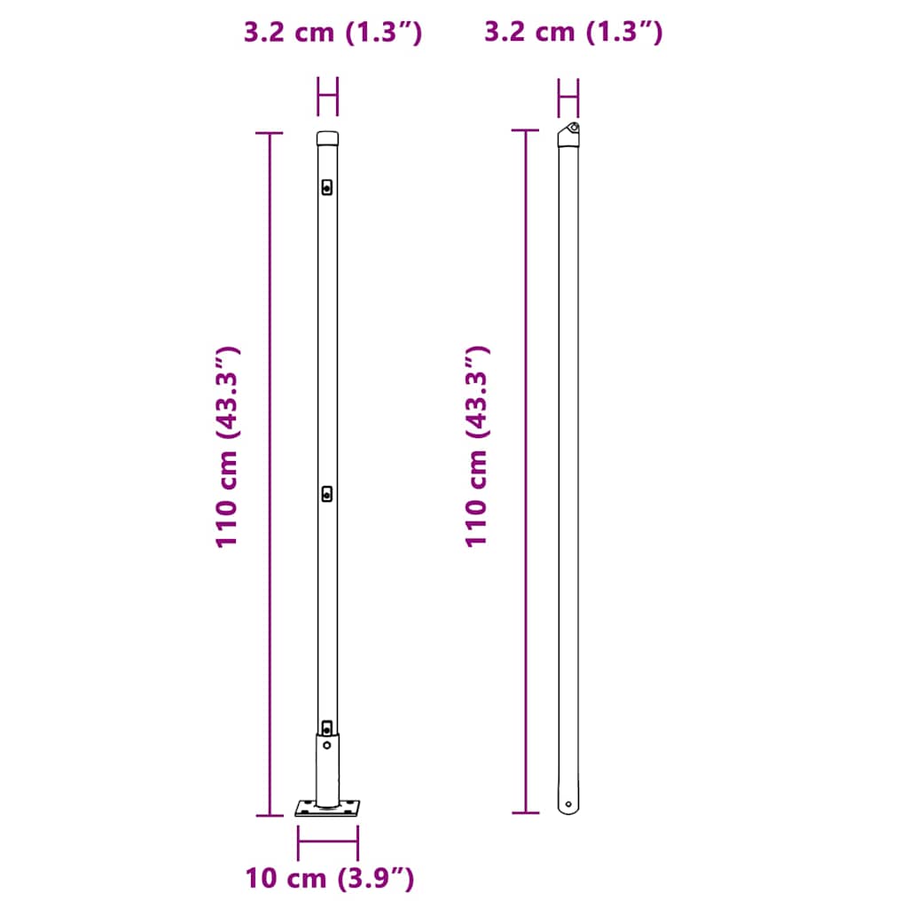 Fence Post with Concrete Base 13 pcs Silver Powder-Coated Steel