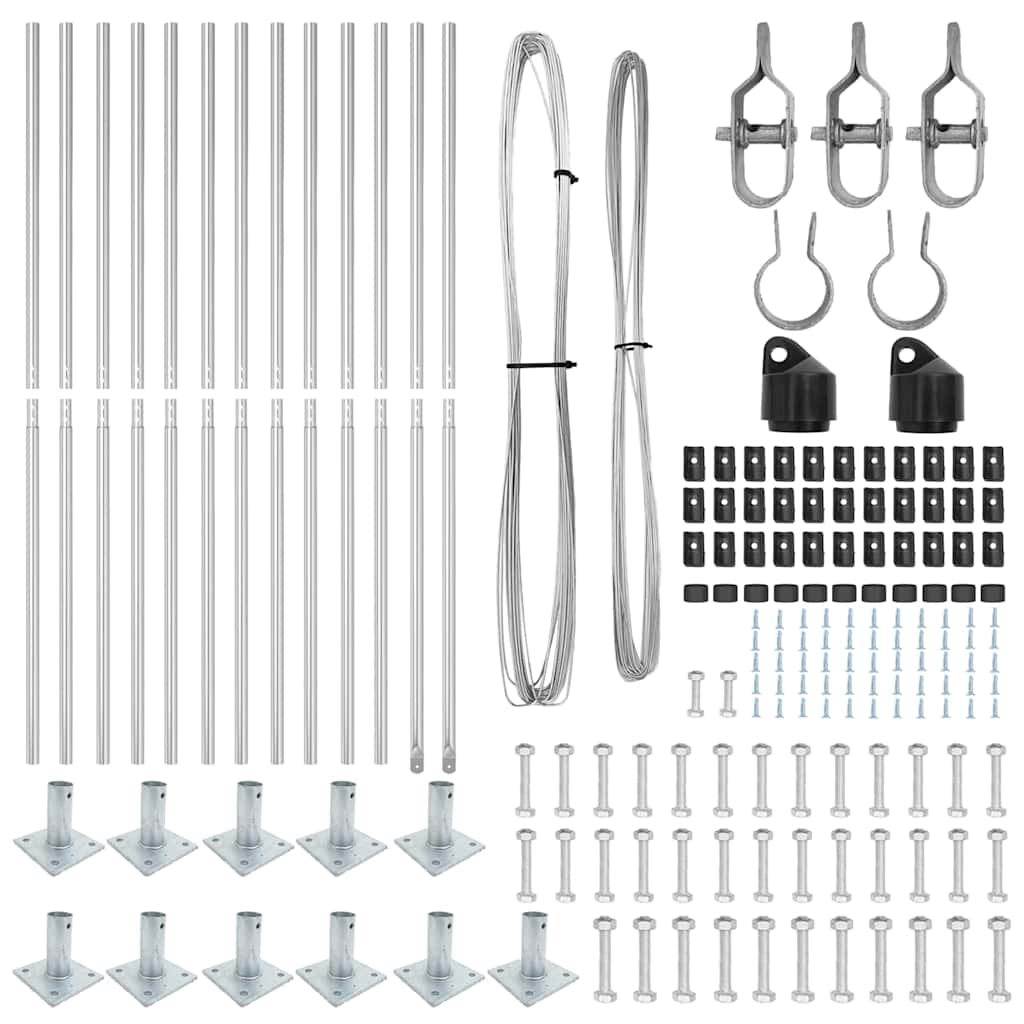 Fence Post with Concrete Base 13 pcs Silver Powder-Coated Steel