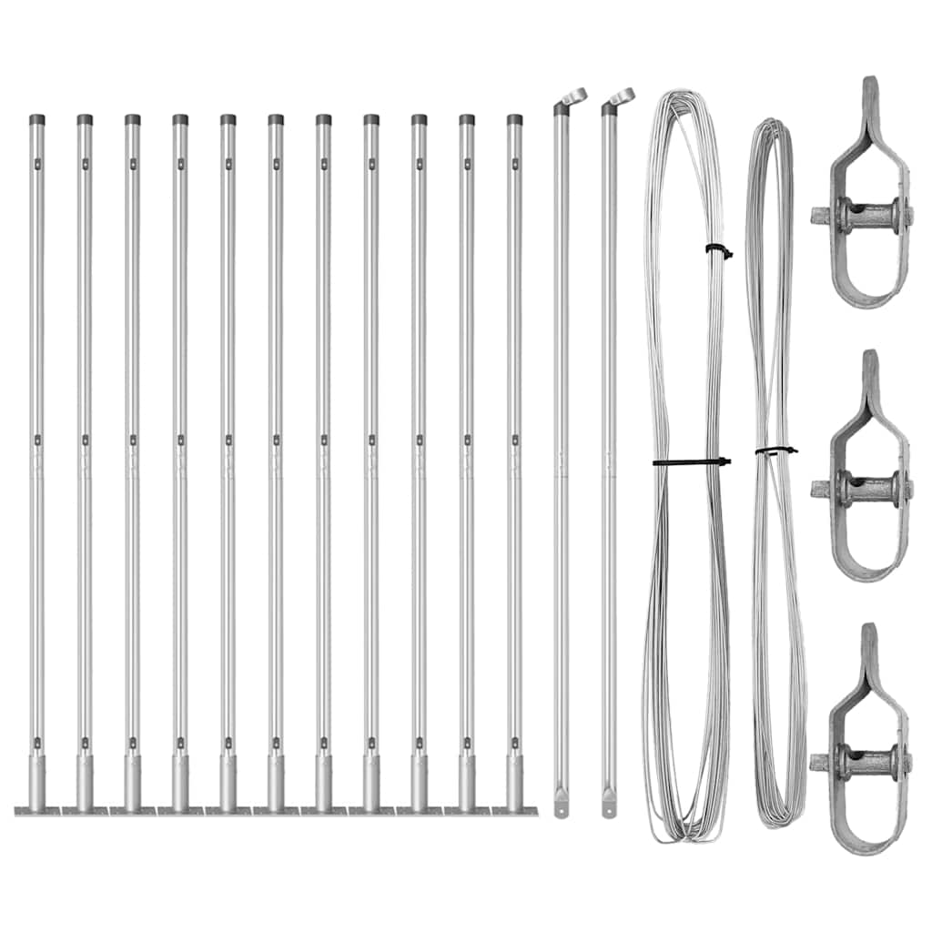 Fence Post with Concrete Base 13 pcs Silver Powder-Coated Steel