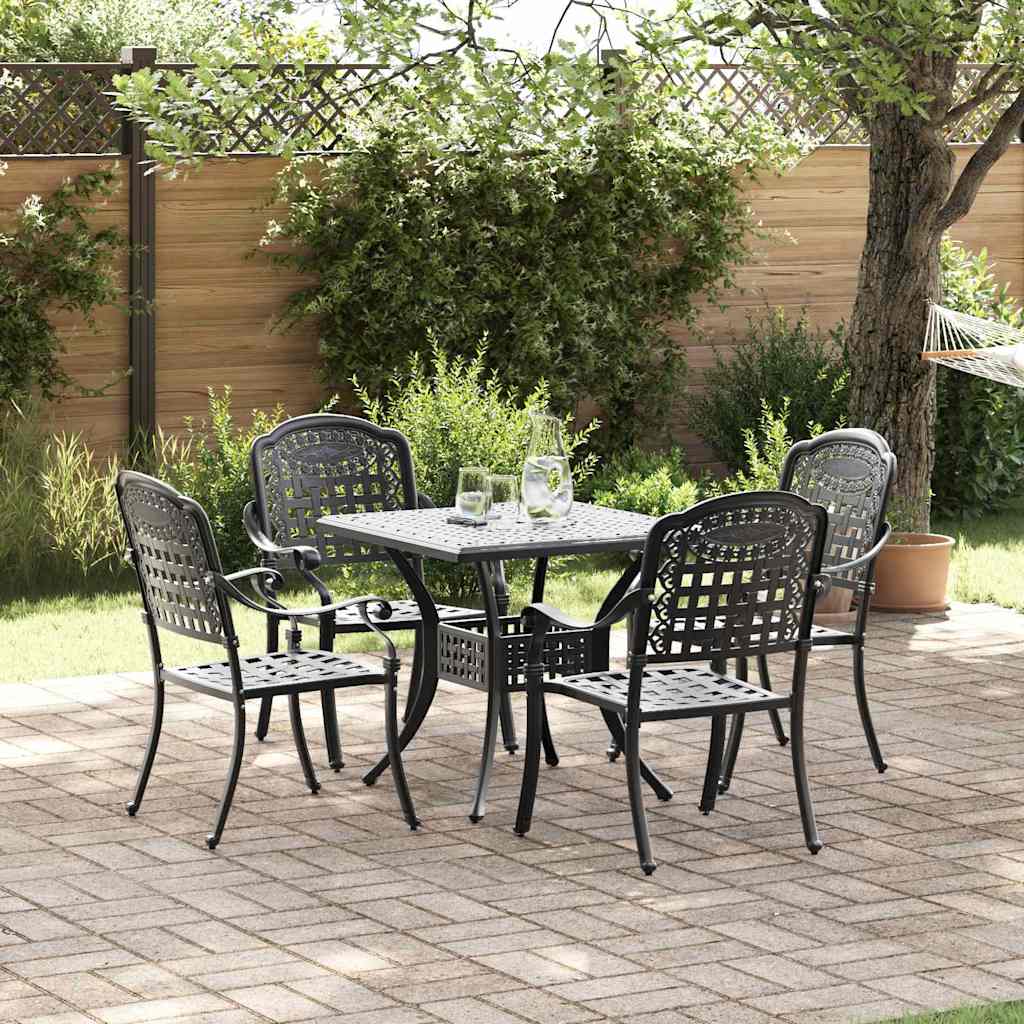 Garden Table Set 5 pcs Black Cast Aluminium
